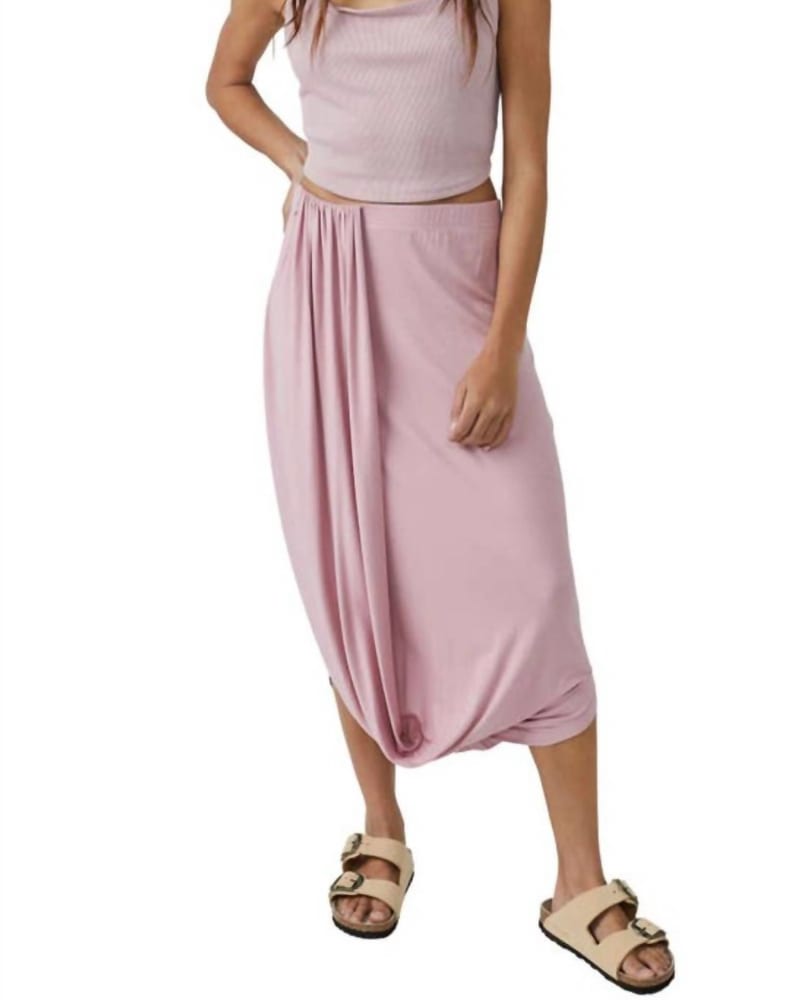Front of a model wearing a size XL Daphne Skirt in Rose in Rose by Free People. | dia_product_style_image_id:339360